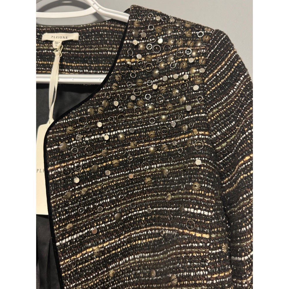 PLEIONE Embellished Tweed Cropped Jacket Women's S Sparkle Sequins Blazer - Picture 5 of 11